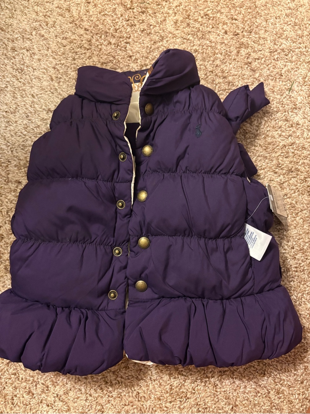 Ralph Lauren Girls Deep Purple Quilted Puffer Vest